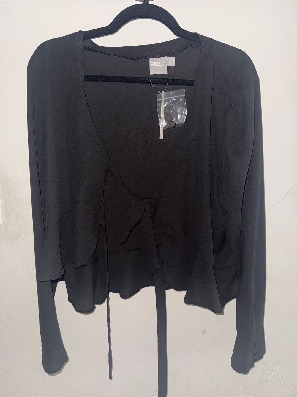 ASOS Black Long-Sleeve Tie-Front Blouse